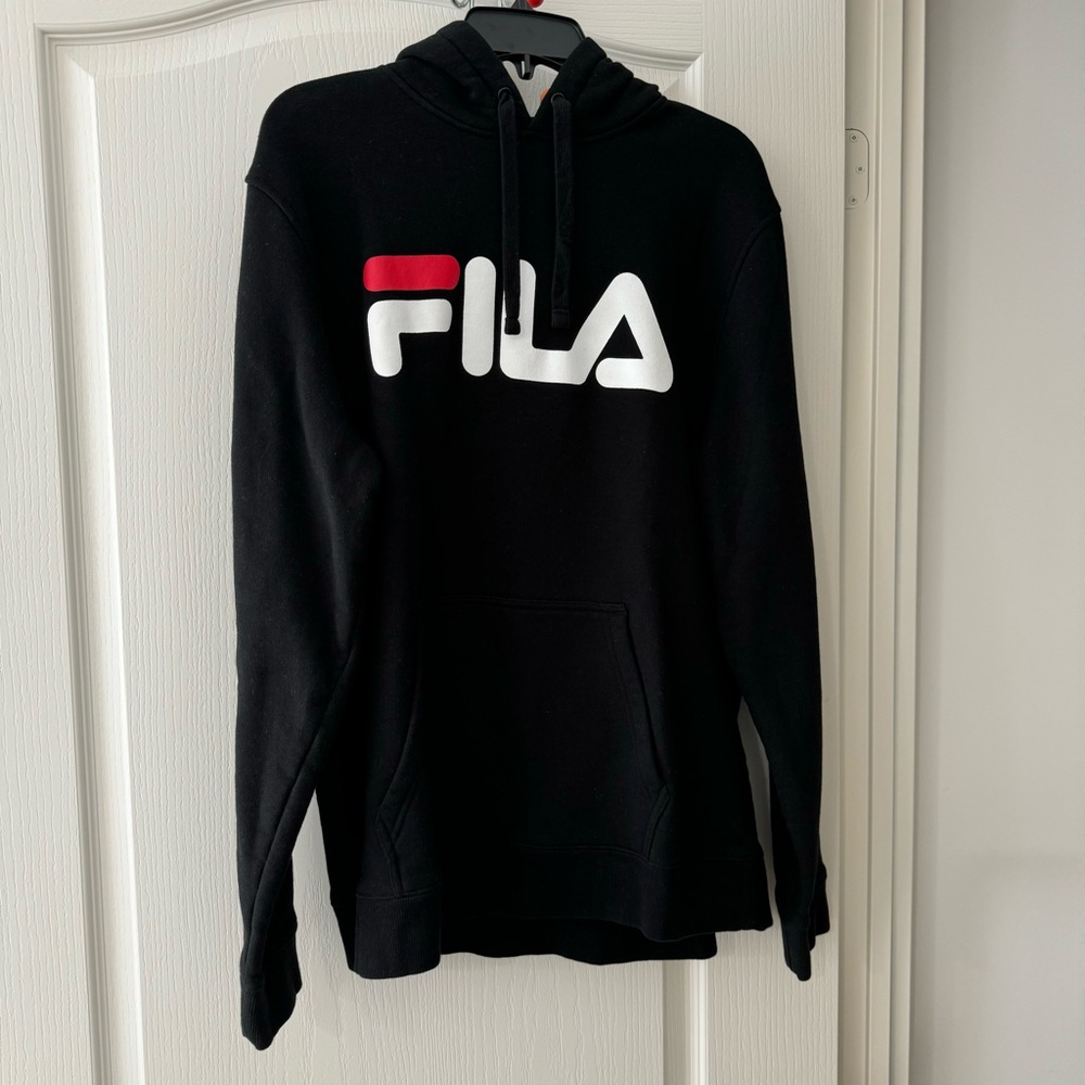 FILA Hoodie Sweatshirt Black Kangaroo Pocket Sz XL